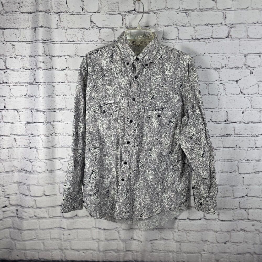 Express Rider Men's Large Black- White Paisley Print Button Up Shirt